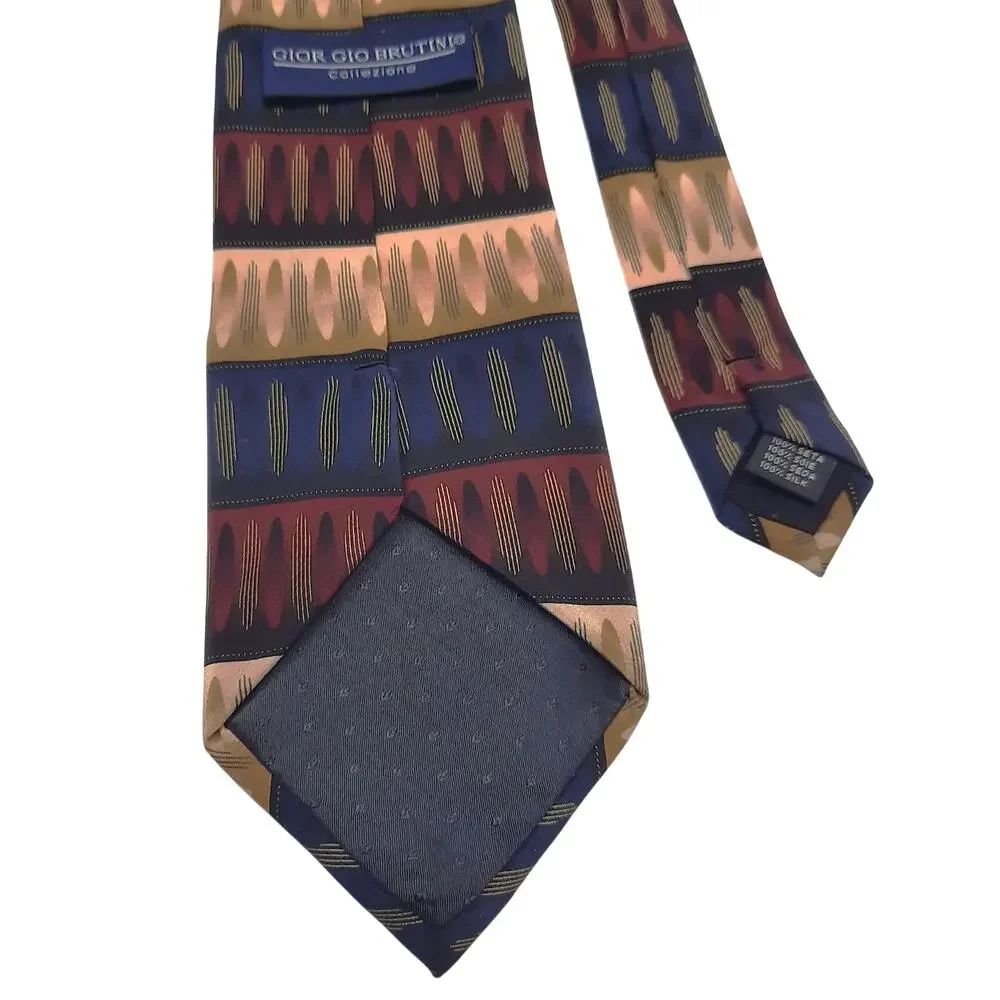 Giorgio Brutini Silk Abstract Tie Men's Vintage Geometric Blue Gold Burgundy
